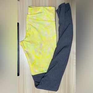 Alo 'Goddess' Ribbed Leggings Printed Yellow/Pink/Grey Sz S #358 Yoga Barre